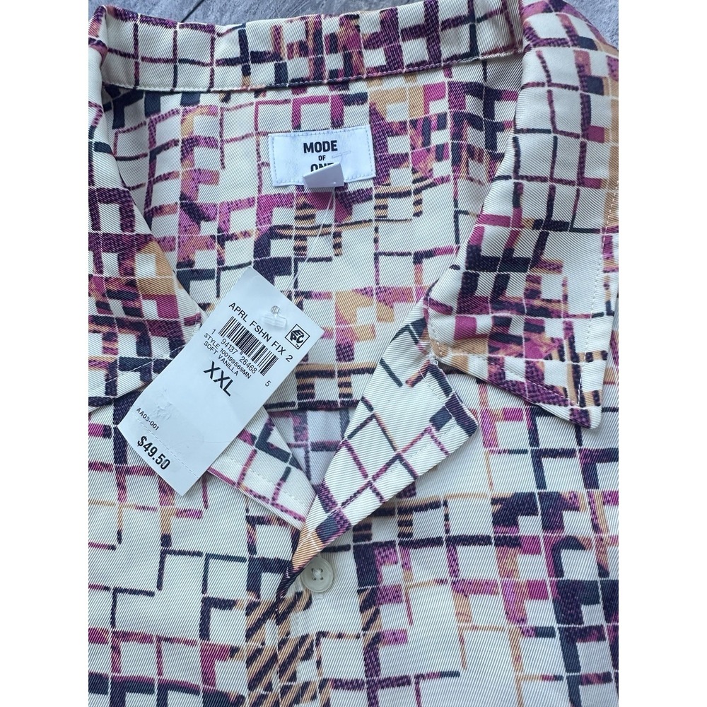 Mode of One Men's XXL Shirt Squared Up Relaxed Geo-Print Button-Down Shiny Twill - Picture 2 of 8